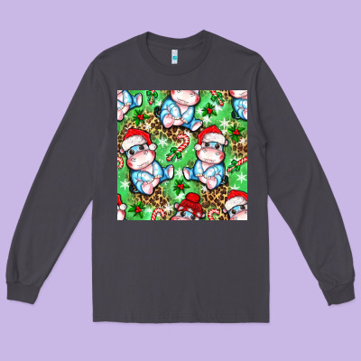Christmas Cute Hippo Sitting Long Sleeve Tee Designed By Nancycooperartshop