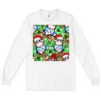 White Christmas cute hippo sitting Long Sleeve Tee - NancyCooperArtShop