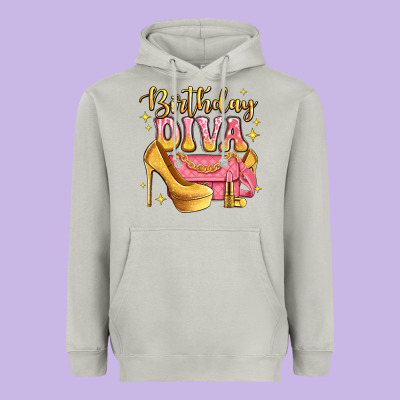Birthday Diva Pink And Gold Glitter Heavyweight Hoodie Designed By Lillyallendesigns