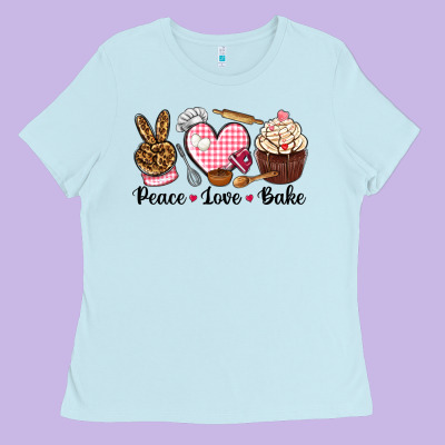 Peace Love Bake Ladies Tee Designed By Nancycooperartshop