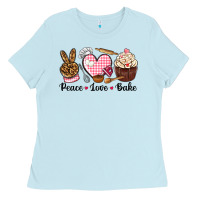 Baby Blue peace love bake Ladies Tee - NancyCooperArtShop