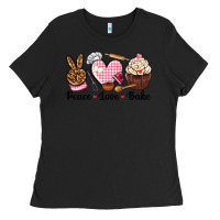 Black peace love bake Ladies Tee - NancyCooperArtShop