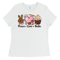 White peace love bake Ladies Tee - NancyCooperArtShop
