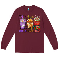 Burgundy hallothanksmas coffee cups Long Sleeve Tee - texasbilliewilder