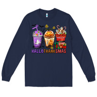 Navy hallothanksmas coffee cups Long Sleeve Tee - texasbilliewilder