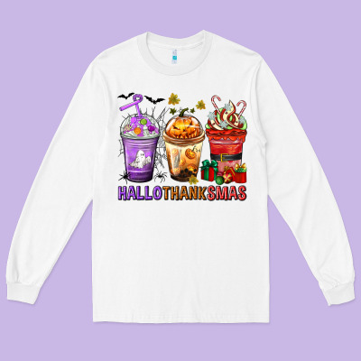 Hallothanksmas Coffee Cups Long Sleeve Tee Designed By Texasbilliewilder