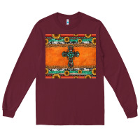 Burgundy sunflowers cross aztec pattern Long Sleeve Tee - Jasminsmagicworld