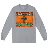 Heather Grey sunflowers cross aztec pattern Long Sleeve Tee - Jasminsmagicworld