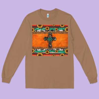 Sunflowers Cross Aztec Pattern Long Sleeve Tee Designed By Jasminsmagicworld
