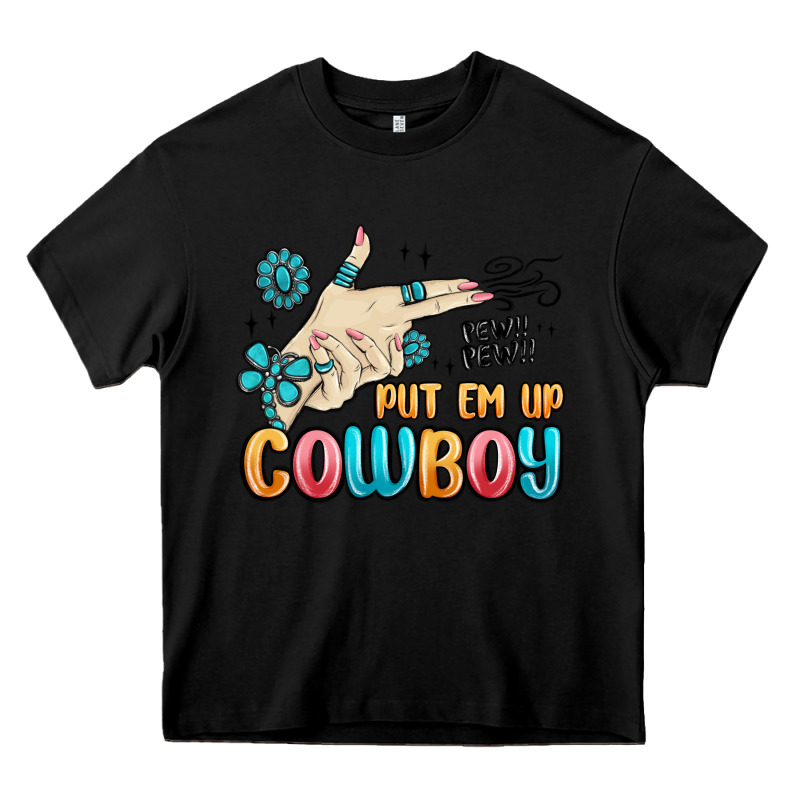 Western Turquoise Put Em Up Cowboy Heavy Core Tee by MaliasSmallBusiness | Teevron