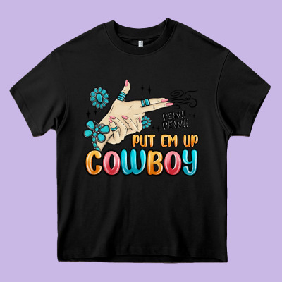Western Turquoise Put Em Up Cowboy Heavy Core Tee Designed By Maliassmallbusiness