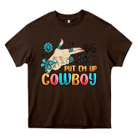 Chocolate Brown western turquoise put em up cowboy Heavy Core Tee - MaliasSmallBusiness