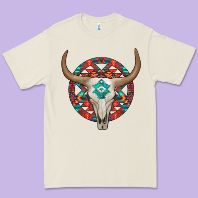 Turquoise Aztec Bullskull Premium Tee Designed By Jahusdesignshop