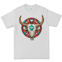 Dove Grey turquoise aztec bullskull Premium Tee - JahusDesignShop