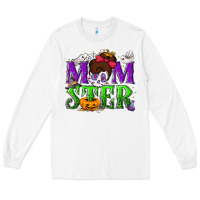 White Momster Halloween Long Sleeve Tee - NancyCooperArtShop