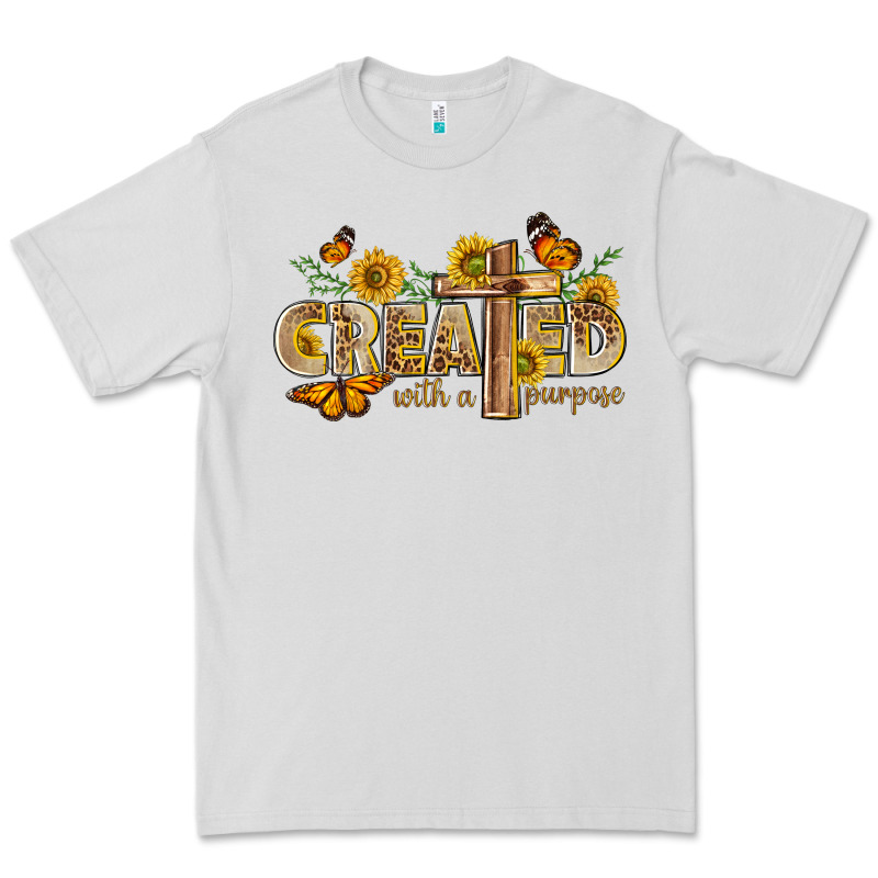 Created With A Purpose With Sunflower And Butterfl Premium Tee by NancyCooperArtShop | Teevron