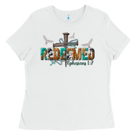 White redeemed ephesians 1 7 Ladies Tee - NancyCooperArtShop