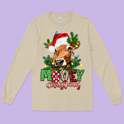 Mooey Christmas Long Sleeve Tee Designed By Texasbilliewilder
