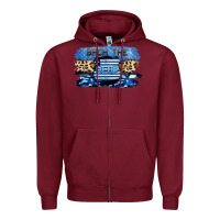 Burgundy Back the blue Zipper Hoodie - FaDigitalArtStudio