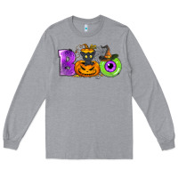 Heather Grey Boo Halloween Long Sleeve Tee - NancyCooperArtShop