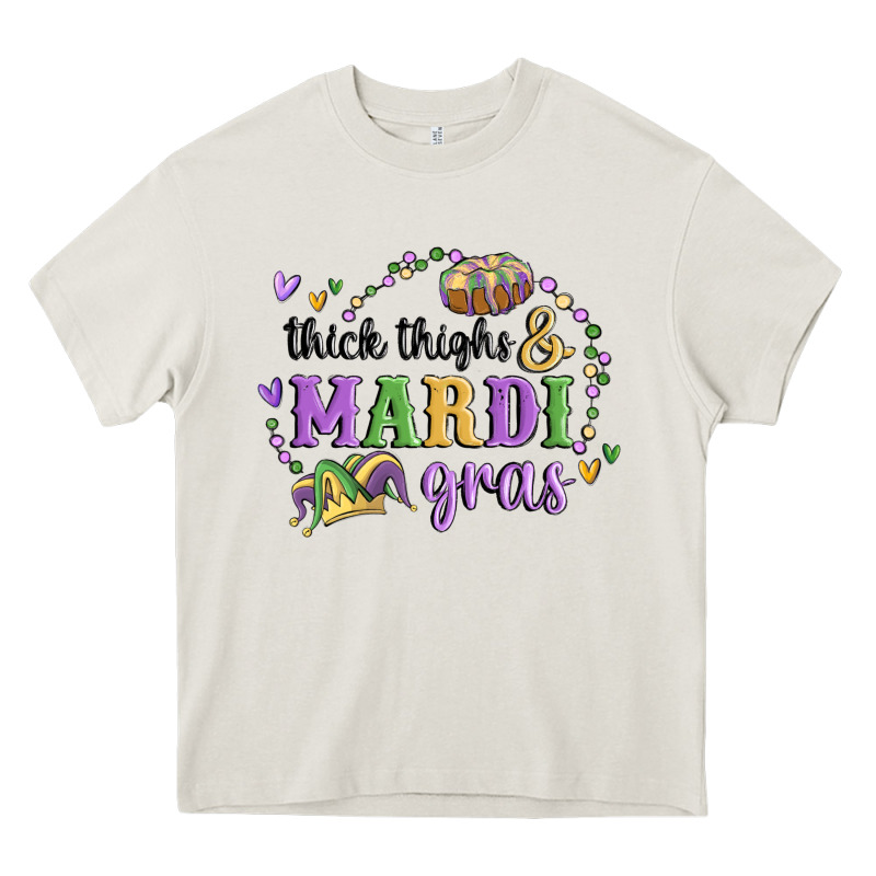 Thick Thighs Mardi Gras Heavy Core Tee by MaliasSmallBusiness | Teevron