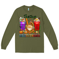 Army Green hallothanksmas teacher Long Sleeve Tee - texasbilliewilder