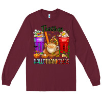Burgundy hallothanksmas teacher Long Sleeve Tee - texasbilliewilder