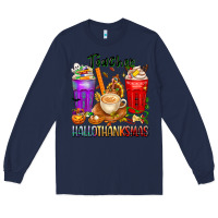 Navy hallothanksmas teacher Long Sleeve Tee - texasbilliewilder