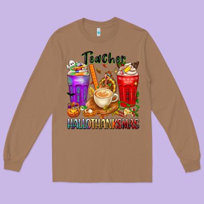 Hallothanksmas Teacher Long Sleeve Tee Designed By Texasbilliewilder