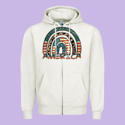 America Rainbow Zipper Hoodie Designed By Fadigitalartstudio