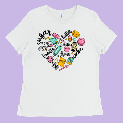 Vanilla Eggs Sugar Cocoa And Kitchen Heart Ladies Tee Designed By Maliassmallbusiness