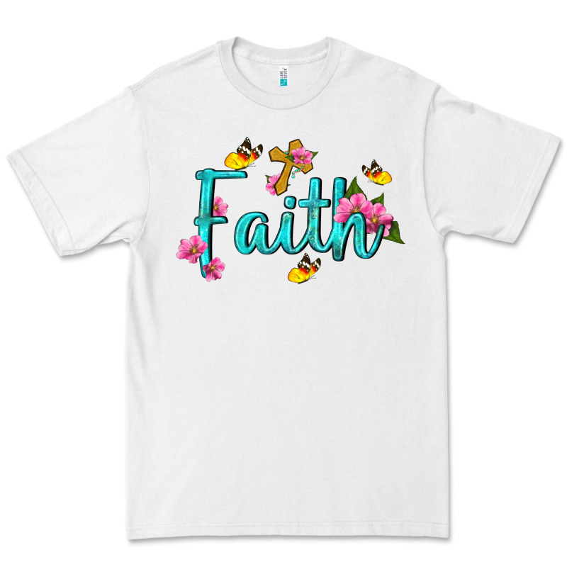 Faith With Flower And Butterfly Premium Tee by NancyCooperArtShop | Teevron