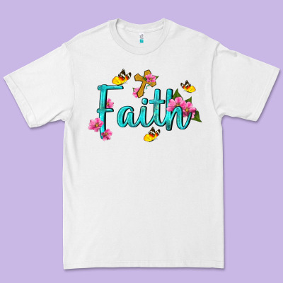 Faith With Flower And Butterfly Premium Tee Designed By Nancycooperartshop