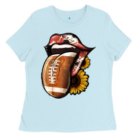 Baby Blue Football Tongue Ladies Tee - Jasminsmagicworld