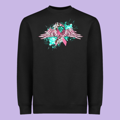 Cancer Ribbon With Angel Wings Heavyweight Sweatshirt Designed By Cowgirlartshop
