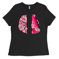 Black custom name cheerleader with megaphone Ladies Tee - MaliasSmallBusiness