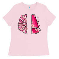 Bubblegum Pink custom name cheerleader with megaphone Ladies Tee - MaliasSmallBusiness