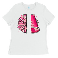 White custom name cheerleader with megaphone Ladies Tee - MaliasSmallBusiness