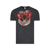 Vintage Black pug with love glasses Vintage Tee - RanaPortraitStore