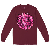 Burgundy Breast Cancer Sunflower Long Sleeve Tee - texasbilliewilder