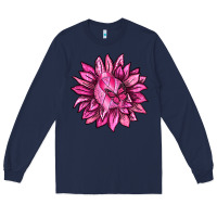 Navy Breast Cancer Sunflower Long Sleeve Tee - texasbilliewilder