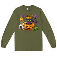 Army Green Black cat pumpkin Long Sleeve Tee - NancyCooperArtShop
