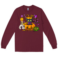 Burgundy Black cat pumpkin Long Sleeve Tee - NancyCooperArtShop
