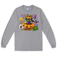 Heather Grey Black cat pumpkin Long Sleeve Tee - NancyCooperArtShop