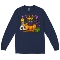 Navy Black cat pumpkin Long Sleeve Tee - NancyCooperArtShop