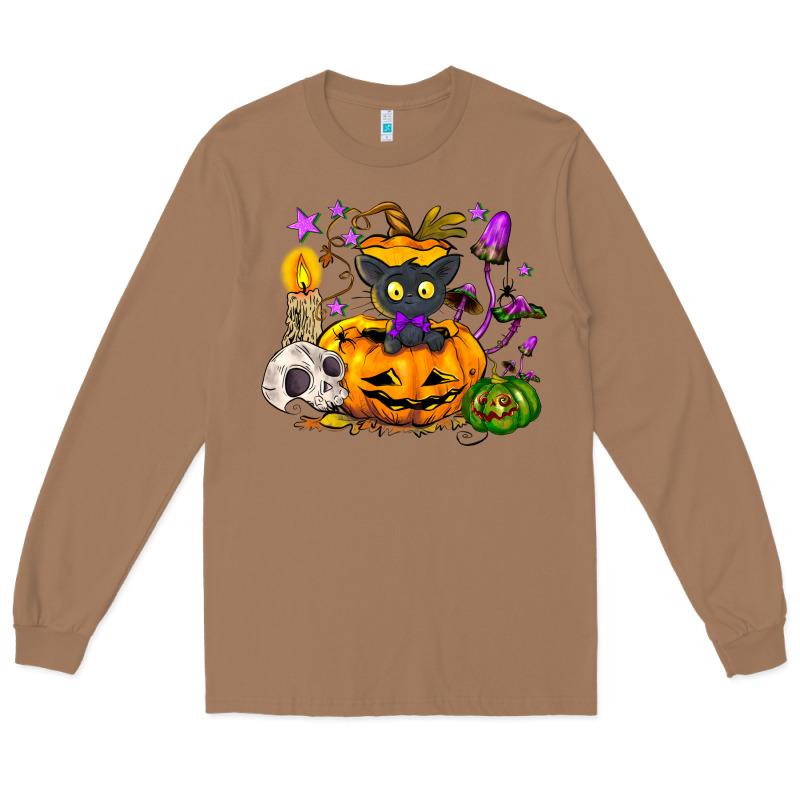 Black Cat Pumpkin Long Sleeve Tee by NancyCooperArtShop | Teevron