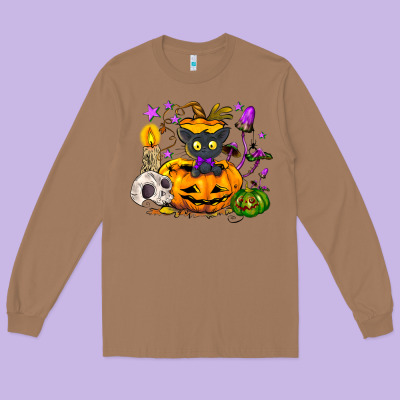 Black Cat Pumpkin Long Sleeve Tee Designed By Nancycooperartshop