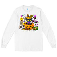 White Black cat pumpkin Long Sleeve Tee - NancyCooperArtShop