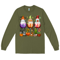 Army Green Hallothanksmas wine glasses and gnomes Long Sleeve Tee - texasbilliewilder