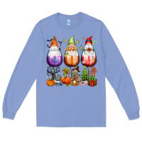 Colony Blue Hallothanksmas wine glasses and gnomes Long Sleeve Tee - texasbilliewilder